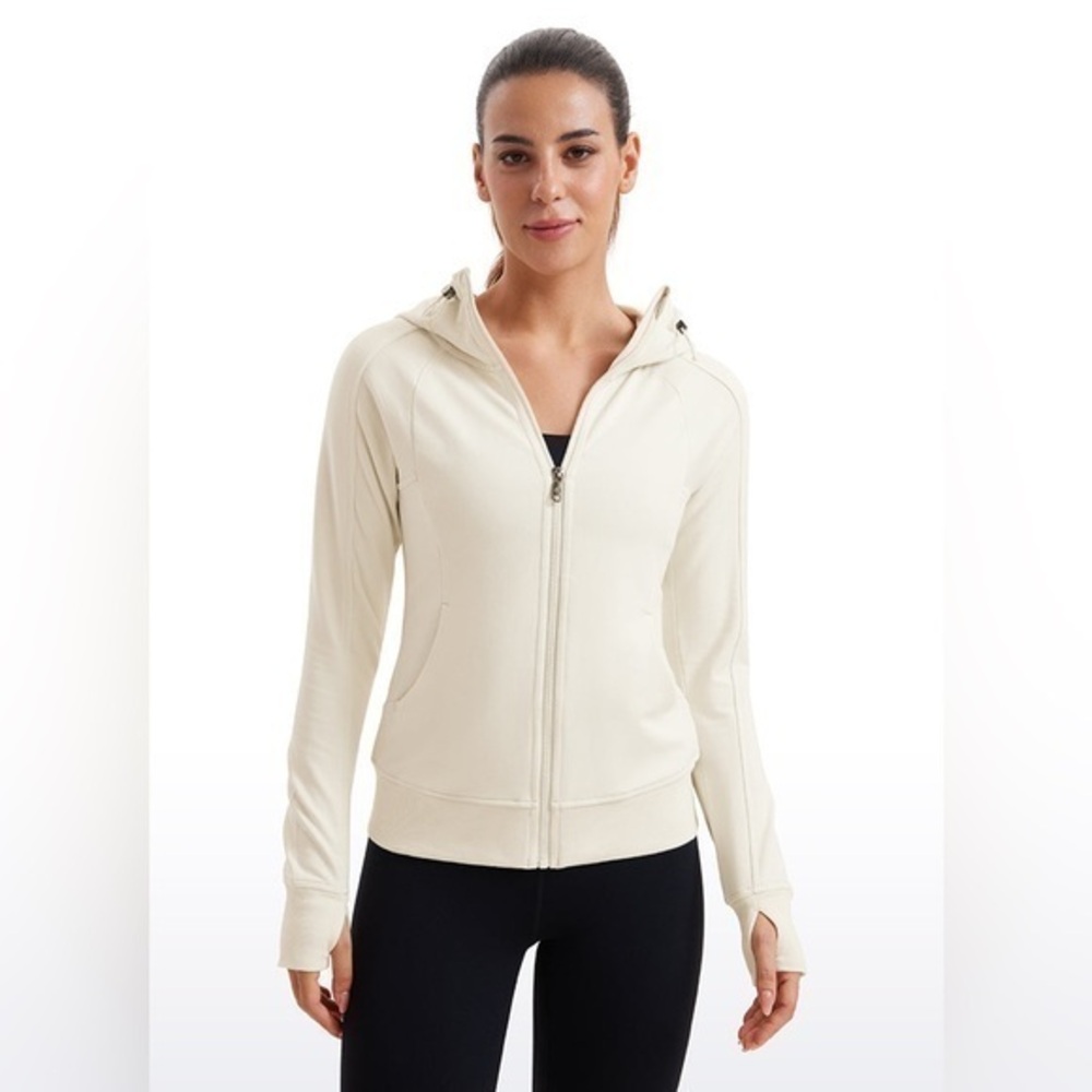 CRZ YOGA Women's Cream Full-Zip Hoodie Jacket